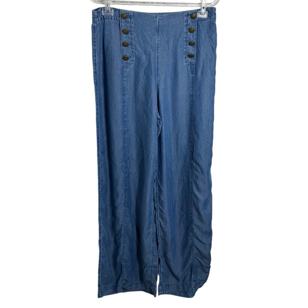 Abercrombie & Fitch 10 Lyocell Chambray Wide Leg Sailor Button High Rise Pants - Picture 2 of 8